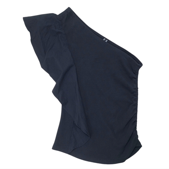 Anthropologie One Shoulder RibbedRuffled Tank Blouse Black Size Small - Picture 3 of 13